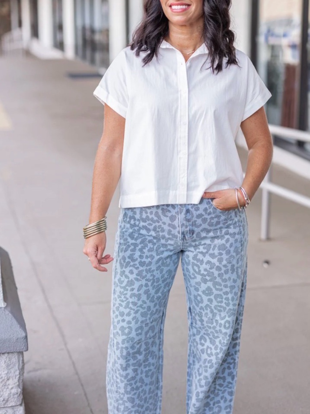 entro Light Blue & Gray Leopard Print barrel Jeans